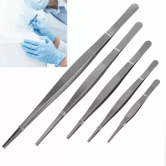 Toothed Tweezers L-Clamp Stainless Steel Long Food Home Medical Tongs Hand Tools