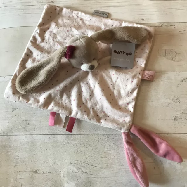 Nattou Belgium Pink Dog Comforter Soft Toy Blanket Blankie Knotted Plush NWTs