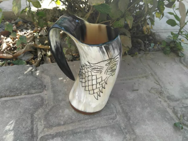 Antique Game Of Thrones Horn Mug Stark-Sigil Wolf Viking-Drinking Decorative New 3