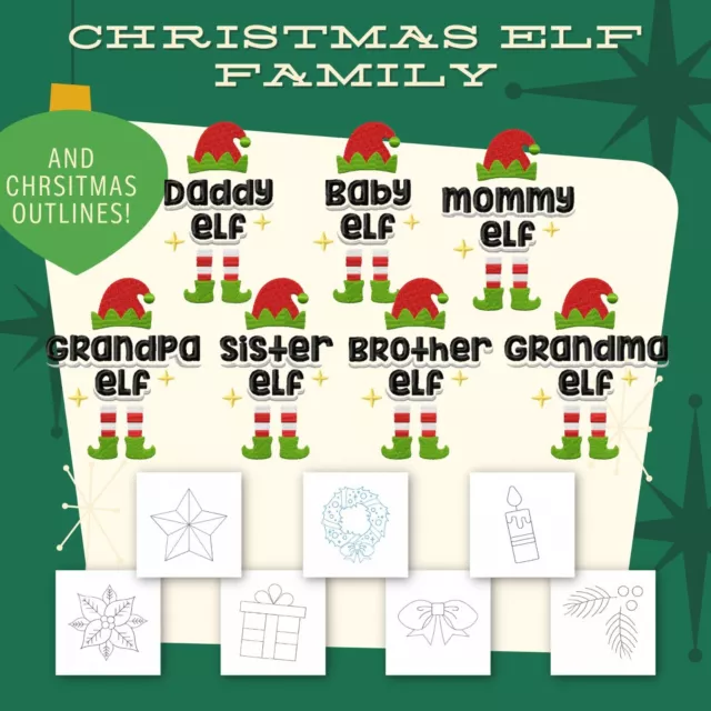 Diseños de máquina bordada familiar Christmas Elf, paquete de 15 [versión descargable]