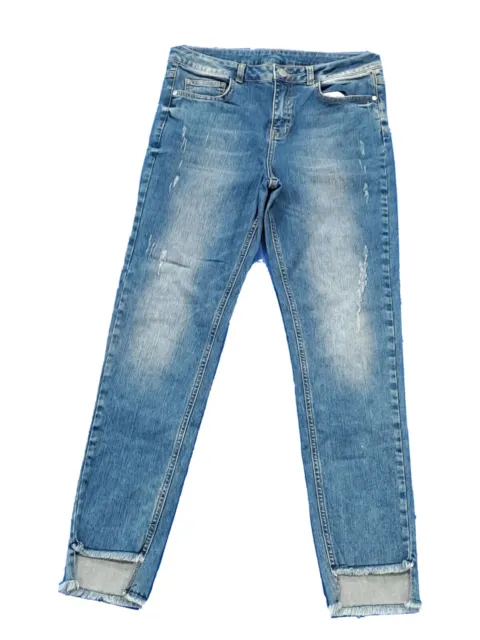 Jeans denim blu Debenhams effetto invecchiato taglia 12 (HB25)