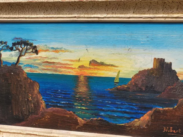 Tableau signée HUBERT ALLOUCH Paysage Marin  Peinture huile sur Panneau de bois