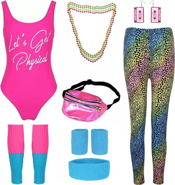 Ladies 80s Aerobics Workout Costume Retro Gym Work Out Physical Fitness  Bodysuit