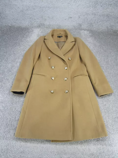 Topshop Pea Coat Womens 4 Tan Flannel Button Up