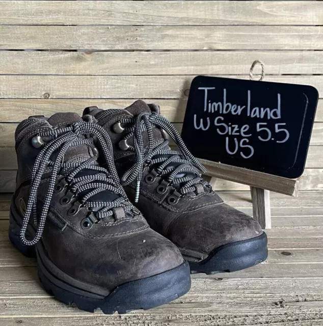 Womens Timberland White Ledge Brown Leather Mid Hiking Boots Shoes Size 5.5 M