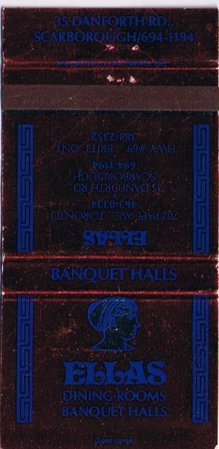 Matchbook Cover Ellas Banquet Halls Toronto Ontario