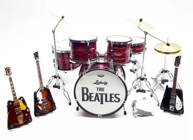 The Beatles Miniature replica RED DRUM 10 cm guitar bass microphone set new