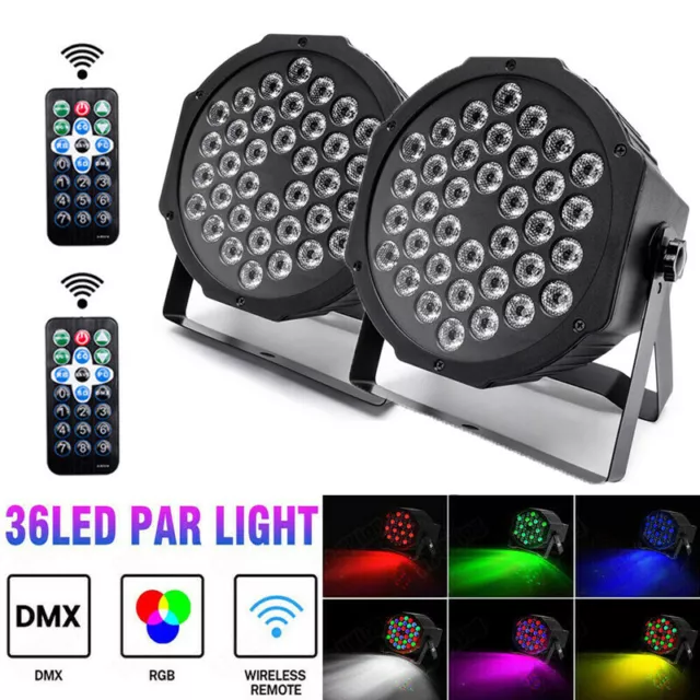 2pcs 36 LED Stage Lights RGB Par Can Flat DMX512 DJ Disco Bar Uplighter Lighting