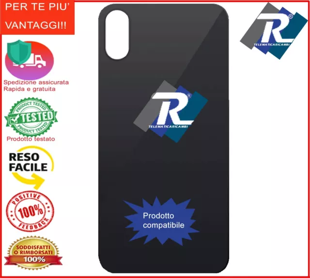 VETRO SCOCCA POSTERIORE COPRI BATTERIA iPhone XS Max NERO BACK COVER BIG HOLE