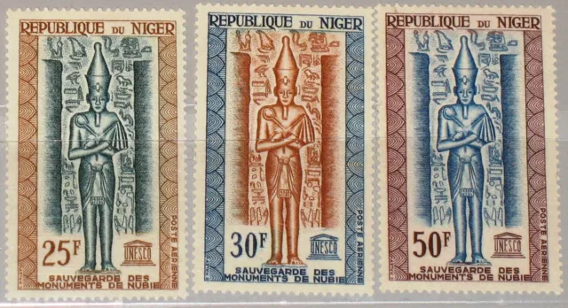 NIGER 1964 67-69 C38-40 UNESCO Campaign historic nubian monuments Statuen MNH