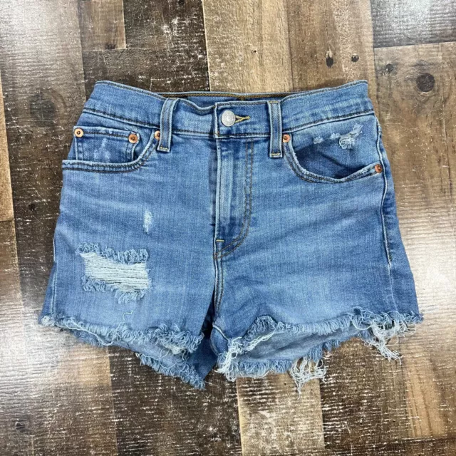 Levis Womens Shorts 24 Blue Distressed Cut Off Medium Wash Jean Denim Bottoms