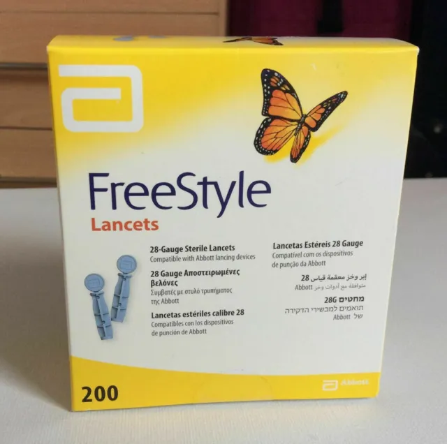 Abbott Freestyle Lancets Lite 28 Stärke Box von 200 **BRANDNEU & VERSIEGELT**