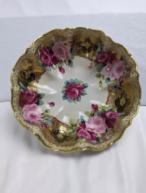 FINE LARGE VINTAGE NIPPON HAND PAINTED SERVING BOWL Heavy Gold Accents
