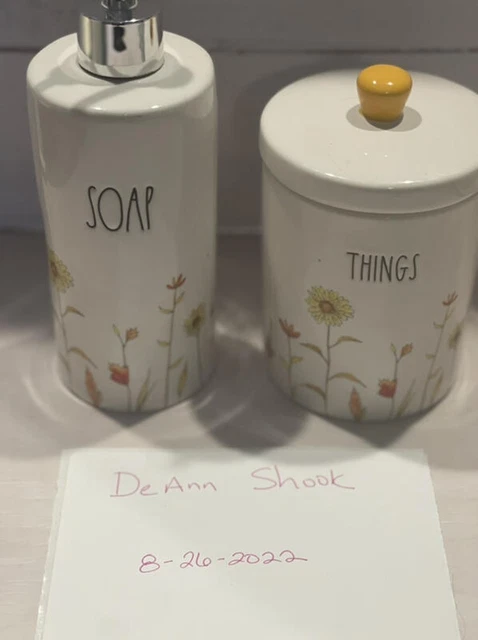 Excelente Estado Accesorios Florales Amarillos De Cocina De Baño Rae Dunn ""Jabón"" ""Cosas