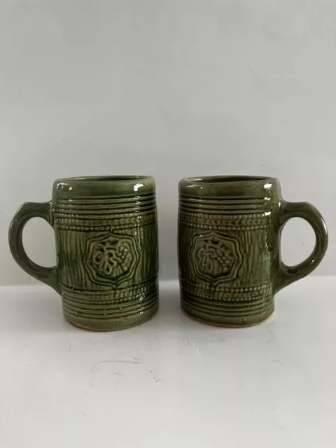 set of 2 Vintage McCoy Pottery 1920's Green Grape Mug Tankard Stoneware Stein