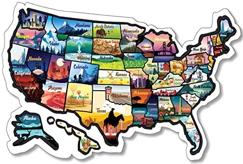 RV State Sticker Travel Map - 23x14 Inch Large Visited USA States Map - Bright N