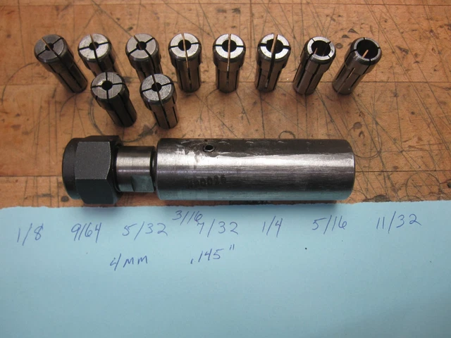 Kennametal Erickson DA200 1" floating chuck + 11pc collet set 1/8" to 11/32"