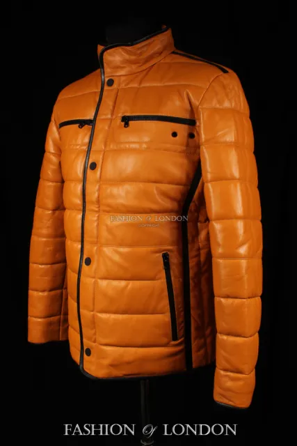 PARMA Mens PUFFER Italian Lambskin Leather Jacket Yellow Soft Leather Coat A-34