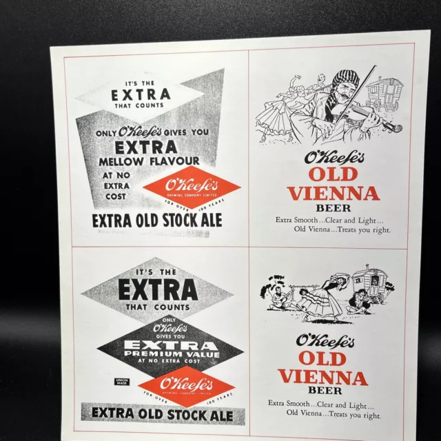 Old Vienna Beer Vintage PRINT AD 4 Post Cards (5x4”) on a Sheet By O’keefe’s 3