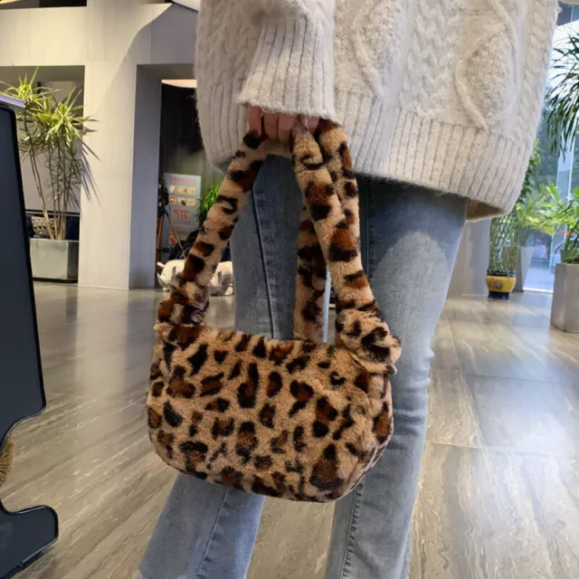 Women Shoulder Crossbody Bag Faux Fur Handbag Girl Fluffy Furry Leopard Plush