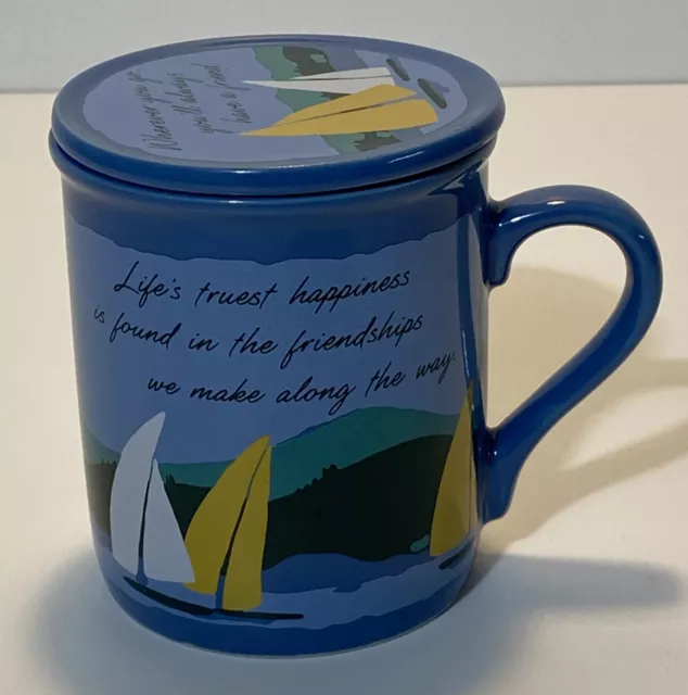 Hallmark MUG MATES Blue Sailboats 1985 Coffee Tea Cup Mug with Friendship Saying