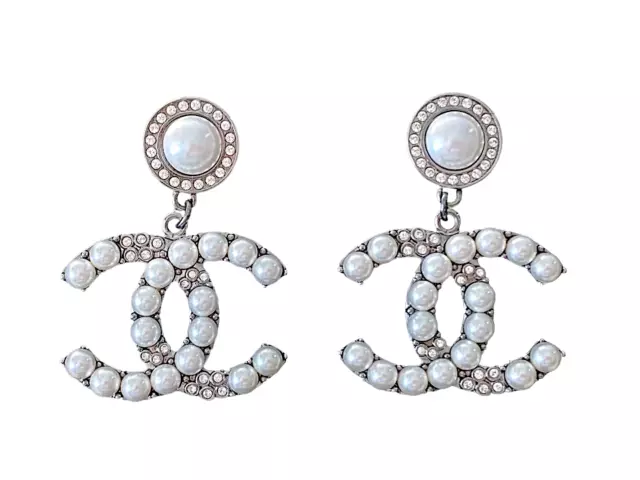 Chanel Crystal Pearl Cc Drop Earrings FOR SALE! - PicClick