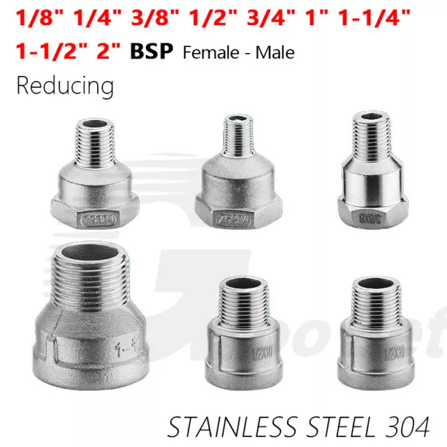 Stainless Steel Reducing Socket 1/8"-2" BSP Male Female Thread Pipe Fittings 304