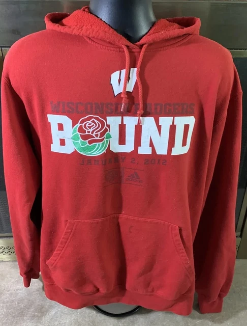 Wisconsin Badgers NCAA Football Hooded Sweatshirt Mens Sz Large Rose Bowl 2012