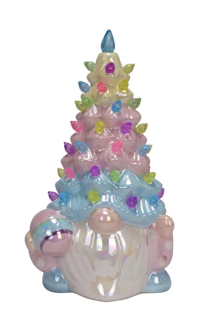 Light Up Iridescent Ceramic Easter Gnome Tree Decor Tabletop B/O 4Hr Timer