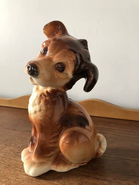 Vintage 1950s Royal Copley Ceramic Brown Puppy Dog Figurine Statue