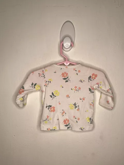 Carters Floral Henley Top Baby Girls Size 3 Months Long Sleeve White Pointelle 3