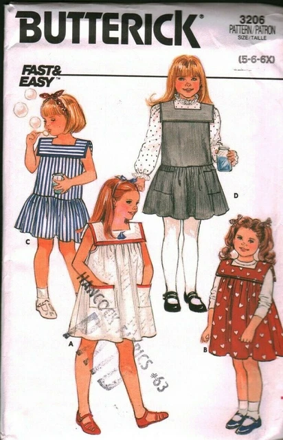 3206 UNCUT Vintage Butterick SEWING Pattern Girls Loose Fitting Pullover Dress