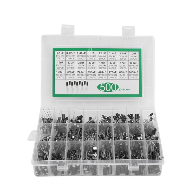 Assortimento 500 Condensatori Elettrolitici AZDelivery 24 Valori 0.1uF - 1000uF