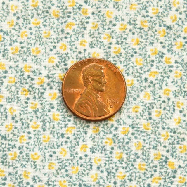 Vintage Micro Print Floral Fabric Blue Yellow Cotton 1.1 YD