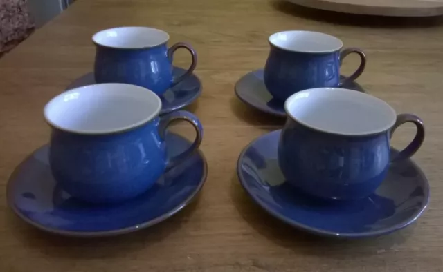 Denby Imperial Blue 4 X Lovely Small Espresso Cups & Saucers Coffee