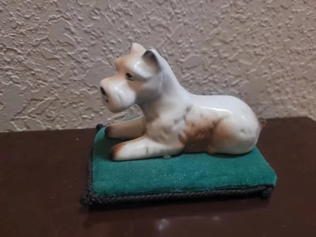 Vintage Price Porcelain Ceramic Terrier Dog on Pillow  Puppy Figurine