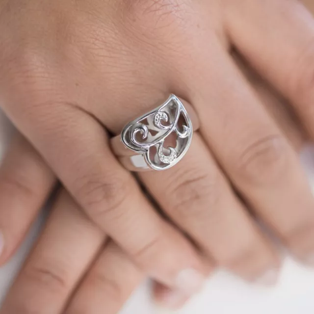 MATERIA 925 Silber Ring Herz mit Ranken - Zirkonia Ring groß rhodiniert #SR-10 2