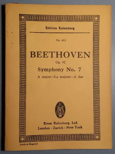 Beethoven Op. 92 Symphony No. 7 Edition Eulenburg A major La majeur A dur