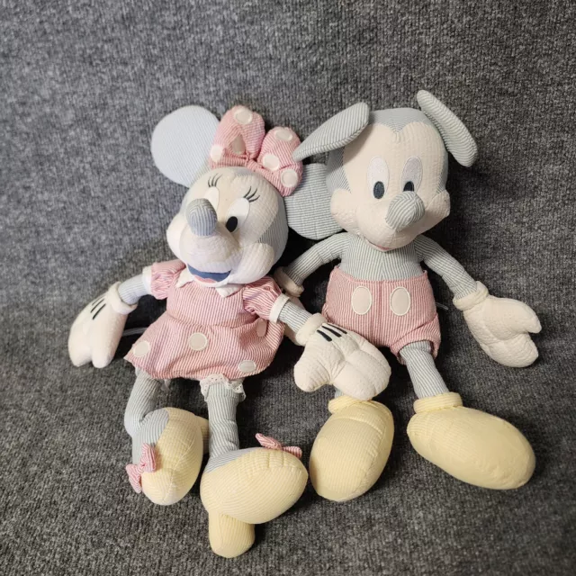 Disney Parks Seersucker Mickey & Minnie Mouse 15” Plush Dolls Rare NO tags