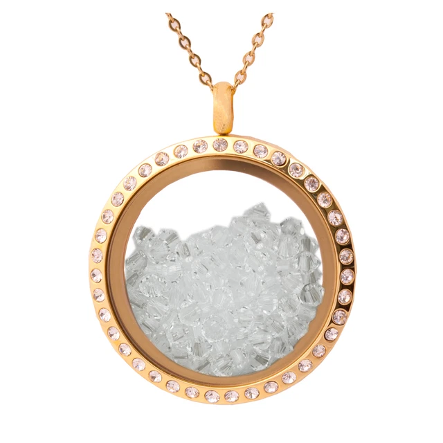 Ciondolo Galleggiante Medaglione Collana con Vera Bianco Swarovski Perline
