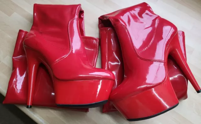 Red Patent Over Knee Thigh High Heel Platform Boots Size 8 Sexy Fetish Erotic