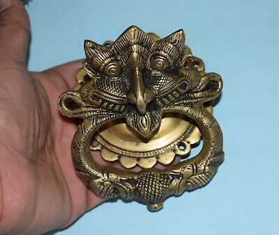 Brass Yali Knocker Devil Face Door Bell Ring Mythical Creature Outer Decor mK59
