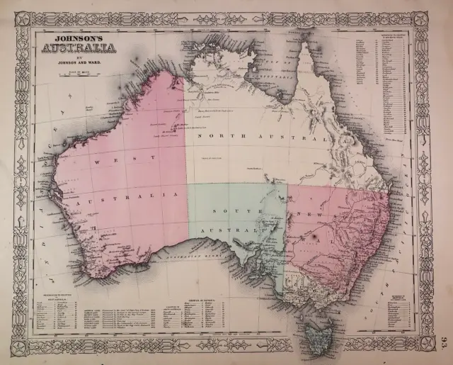 Authentic Antique 1863 Johnson Atlas Map ~ AUSTRALIA ~ (14x18) Free S&H -#1448
