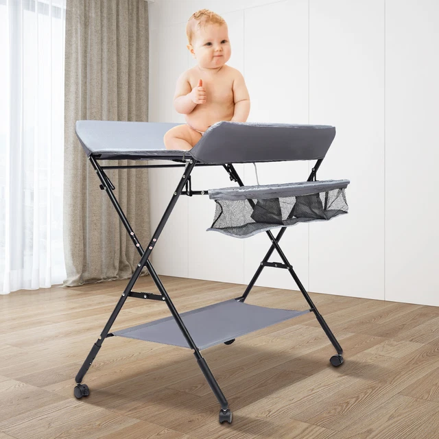 Baby Mobiler Wickeltisch Klappbar Kombi Wickeltisch mit Rollen Höhenverstellbar