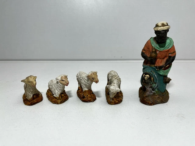 Santon, crèche Devineau, lot de 2 bergers (berger au capuchon + vieux berger), T1 (5/6 cm) - Collection