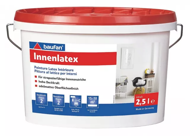 Baufan Innenlatex 2,5 L Bianco Resistente Donna Parete Vernice di Emulsione