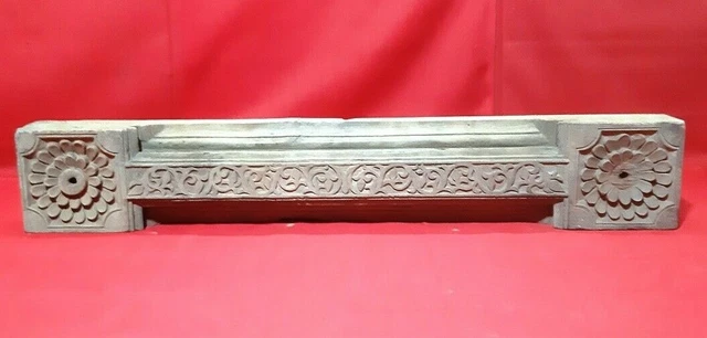 25" Antique Rare Door Window Floral Wooden Wall Panel Vintage Solid Beam Plaque