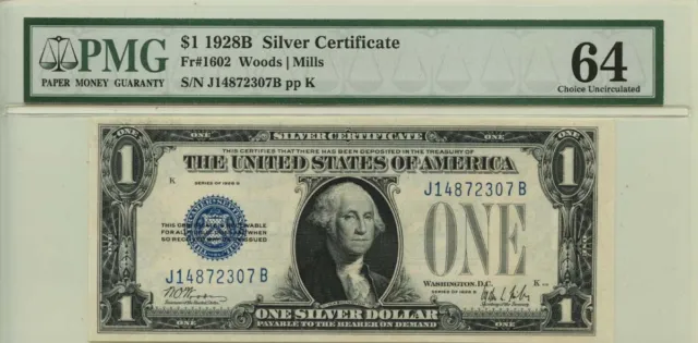 1928B $1 Silver Certificate Blue Seal  Fr# 1602 PMG CH64