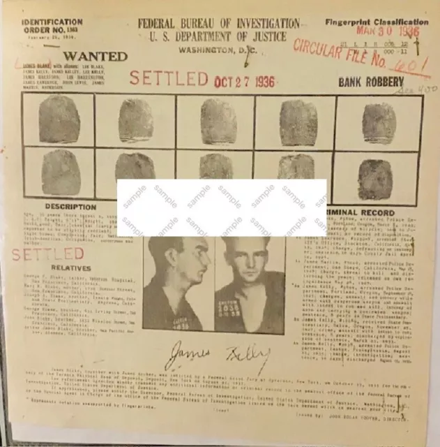 1934 BANK ROBBER - FBI Wanted Poster #1363 for James Blake (aka Kelly ...