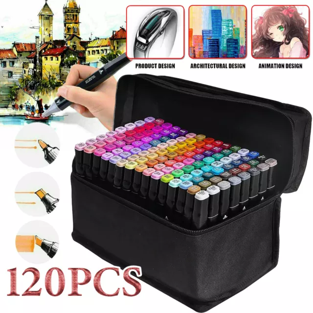 120 Colors Dual Tip Twin Both Side Marker Pens Set Artist Sketch Water Drawing